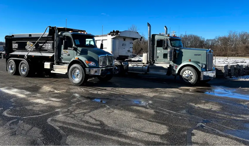 dump truck and flatbed